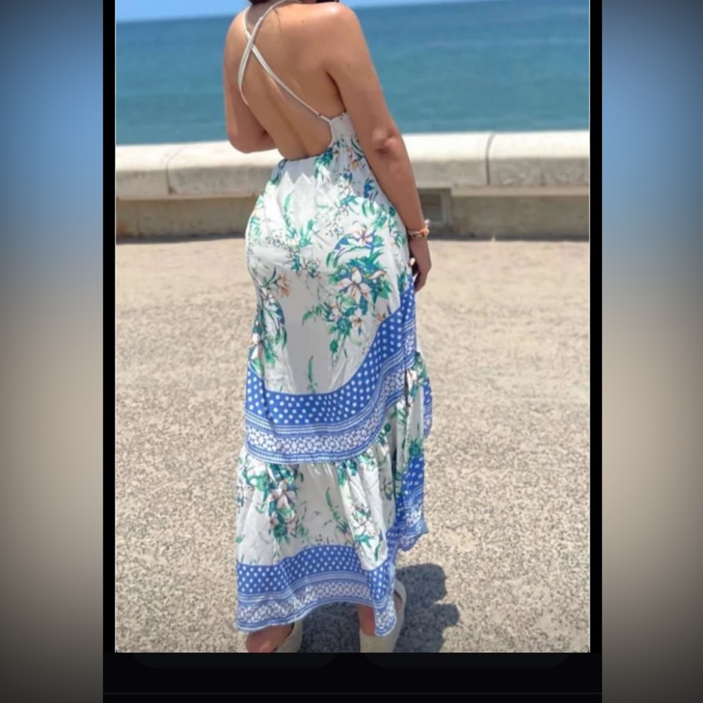 Floral Blue and White Maxi Dress